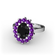 Eda Yüzük - Siyah zirkon ve ametist 925 ayar gümüş yüzük #1hkkgp0