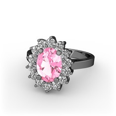 Eda Yüzük - Pembe kuvars ve swarovski 925 ayar siyah rodyum kaplama gümüş yüzük #1hlbnq7