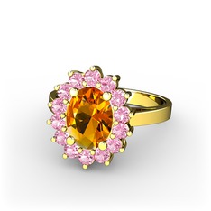 Eda Yüzük - Sitrin ve pembe kuvars 18 ayar altın yüzük #1hqfu9t