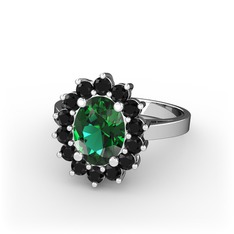 Eda Yüzük - Yeşil kuvars ve siyah zirkon 14 ayar beyaz altın yüzük #1hqiu0