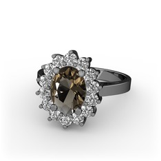 Eda Yüzük - Dumanlı kuvars ve swarovski 925 ayar siyah rodyum kaplama gümüş yüzük #1ipmrnw