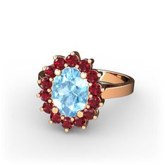 Eda Yüzük - Akuamarin ve garnet 8 ayar rose altın yüzük #1jvb1gw