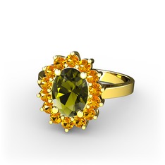 Peridot ve sitrin 14 ayar altın yüzük