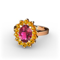 Rodolit garnet ve sitrin 14 ayar rose altın yüzük