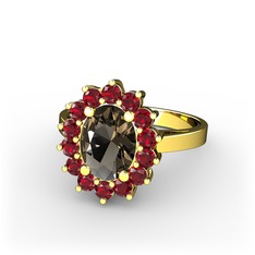 Dumanlı kuvars ve garnet 14 ayar altın yüzük