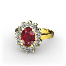 Garnet ve beyaz zirkon 18 ayar altın yüzük