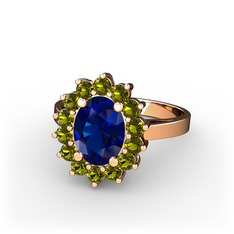 Lab safir ve peridot 14 ayar rose altın yüzük