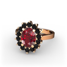 Garnet ve siyah zirkon 18 ayar rose altın yüzük