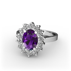 Eda Yüzük - Ametist ve beyaz zirkon 925 ayar gümüş yüzük #1lrf6r5