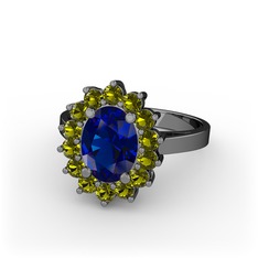 Eda Yüzük - Lab safir ve peridot 925 ayar siyah rodyum kaplama gümüş yüzük #1mnh7s3