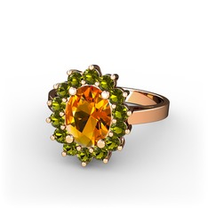 Sitrin ve peridot 925 ayar rose altın kaplama gümüş yüzük