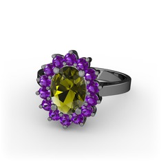 Eda Yüzük - Peridot ve ametist 925 ayar siyah rodyum kaplama gümüş yüzük #1mybw8m