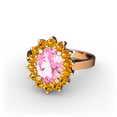 Eda Yüzük - Pembe kuvars ve sitrin 18 ayar rose altın yüzük #1n0sk9k