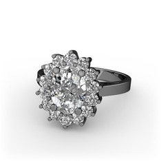 Eda Yüzük - Swarovski ve beyaz zirkon 925 ayar siyah rodyum kaplama gümüş yüzük #1o50b2b