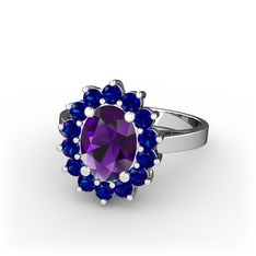 Ametist ve lab safir 14 ayar beyaz altın yüzük