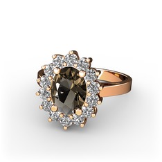 Eda Yüzük - Dumanlı kuvars ve swarovski 14 ayar rose altın yüzük #1ov0q8k