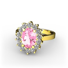 Eda Yüzük - Pembe kuvars ve beyaz zirkon 8 ayar altın yüzük #1p0gtgt