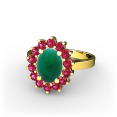 Kök zümrüt ve rodolit garnet 14 ayar altın yüzük