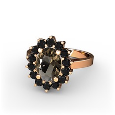 Eda Yüzük - Dumanlı kuvars ve siyah zirkon 925 ayar rose altın kaplama gümüş yüzük #1pqc7ri