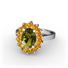 Eda Yüzük - Peridot ve sitrin 8 ayar beyaz altın yüzük #1psg6f8