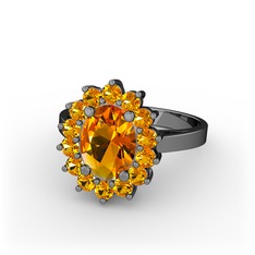 Eda Yüzük - Sitrin 925 ayar siyah rodyum kaplama gümüş yüzük #1pyggx8