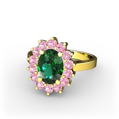 Yeşil kuvars ve pembe kuvars 14 ayar altın yüzük