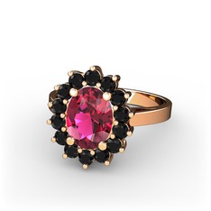 Eda Yüzük - Rodolit garnet ve siyah zirkon 925 ayar rose altın kaplama gümüş yüzük #1qltla7