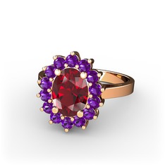 Eda Yüzük - Garnet ve ametist 14 ayar rose altın yüzük #1rxbofa