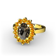 Eda Yüzük - Dumanlı kuvars ve sitrin 18 ayar altın yüzük #1sh8w8i