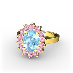 Eda Yüzük - Akuamarin ve pembe kuvars 8 ayar altın yüzük #1skzbzq