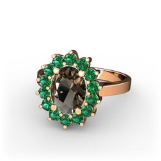 Dumanlı kuvars ve yeşil kuvars 14 ayar rose altın yüzük