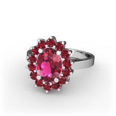 Rodolit garnet ve garnet 14 ayar beyaz altın yüzük