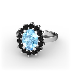 Eda Yüzük - Akuamarin ve siyah zirkon 925 ayar gümüş yüzük #1t2hd44