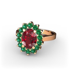 Eda Yüzük - Garnet ve yeşil kuvars 14 ayar rose altın yüzük #1t86fg5