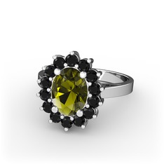 Eda Yüzük - Peridot ve siyah zirkon 8 ayar beyaz altın yüzük #1tep33i