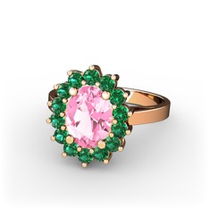Pembe kuvars ve yeşil kuvars 14 ayar rose altın yüzük
