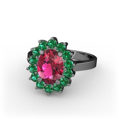 Eda Yüzük - Rodolit garnet ve yeşil kuvars 925 ayar siyah rodyum kaplama gümüş yüzük #1vg1q2x