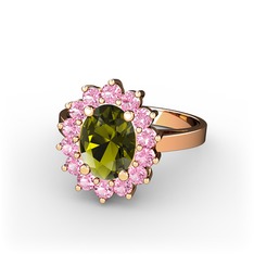 Eda Yüzük - Peridot ve pembe kuvars 14 ayar rose altın yüzük #1vz0rt9