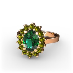 Yeşil kuvars ve peridot 14 ayar rose altın yüzük