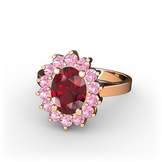 Eda Yüzük - Garnet ve pembe kuvars 8 ayar rose altın yüzük #1wwy7os
