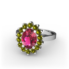 Rodolit garnet ve peridot 8 ayar beyaz altın yüzük