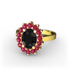 Siyah zirkon ve rodolit garnet 14 ayar altın yüzük