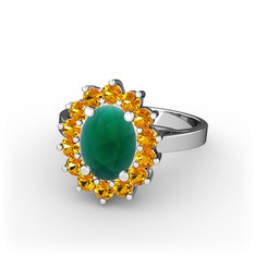 Eda Yüzük - Kök zümrüt ve sitrin 14 ayar beyaz altın yüzük #1ynt6sh