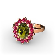 Peridot ve rodolit garnet 8 ayar rose altın yüzük