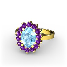 Akuamarin ve ametist 14 ayar altın yüzük
