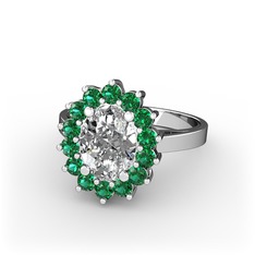 Eda Yüzük - Swarovski ve yeşil kuvars 14 ayar beyaz altın yüzük #29yyat