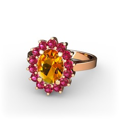 Eda Yüzük - Sitrin ve rodolit garnet 18 ayar rose altın yüzük #2emaoj