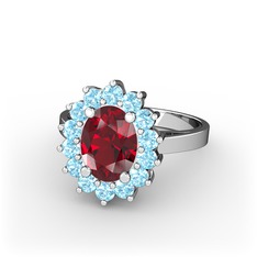 Eda Yüzük - Garnet ve akuamarin 18 ayar beyaz altın yüzük #2sfkri