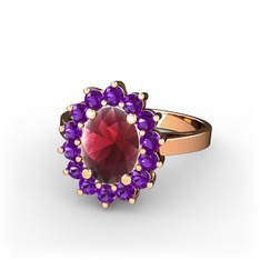 Eda Yüzük - Kök yakut ve ametist 14 ayar rose altın yüzük #2v4q9v