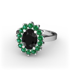 Siyah zirkon ve yeşil kuvars 8 ayar beyaz altın yüzük